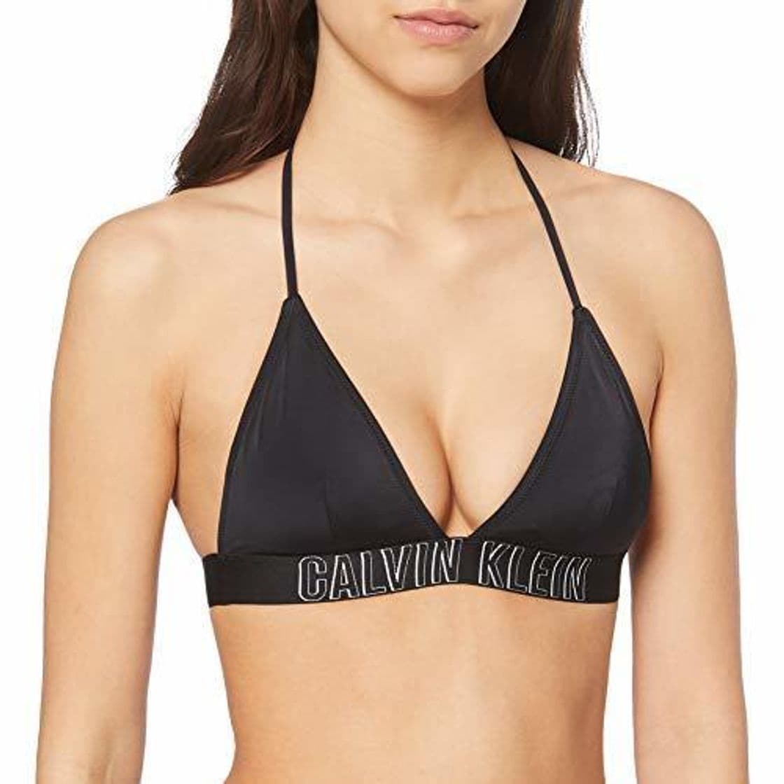 Moda Calvin Klein Fixed Triangle-rp Top de Bikini, Negro