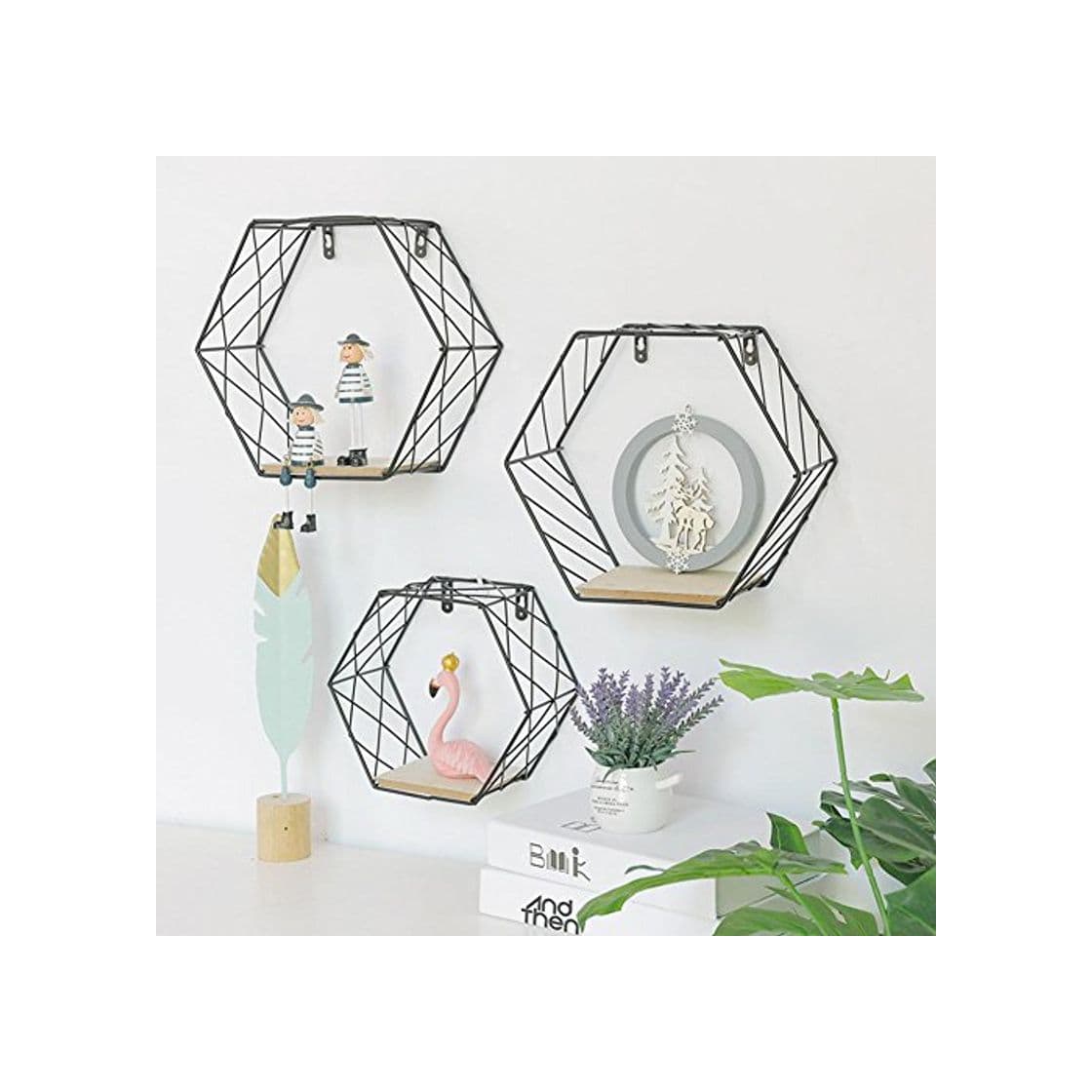 Beauty Estante de pared de hierro geométrico hexagonal para colgar en la pared