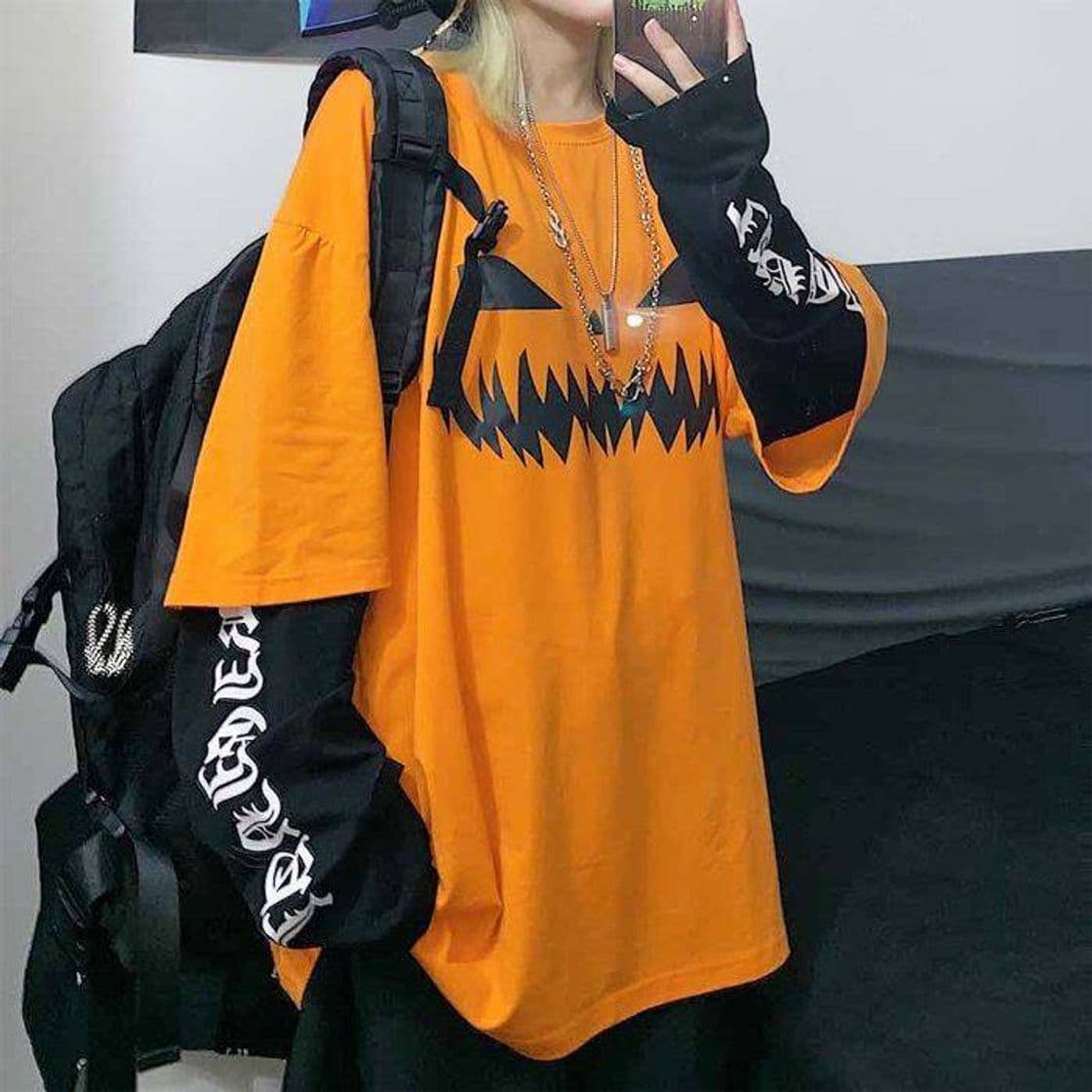 Fashion Halloween pumpking layered loose Orange aesthetic t-shirt