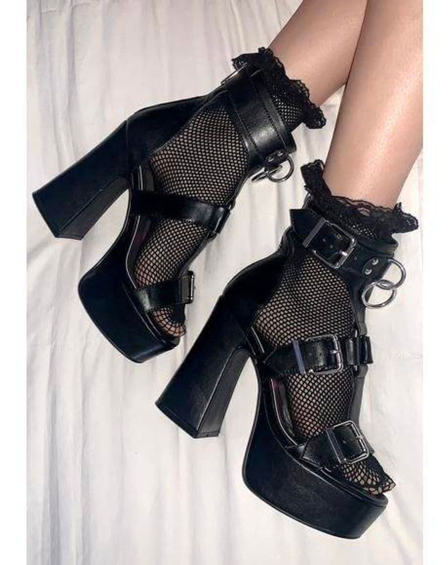 Fashion Current Mood O-Ring Platform Buckle Heels - Black | Dolls Kill