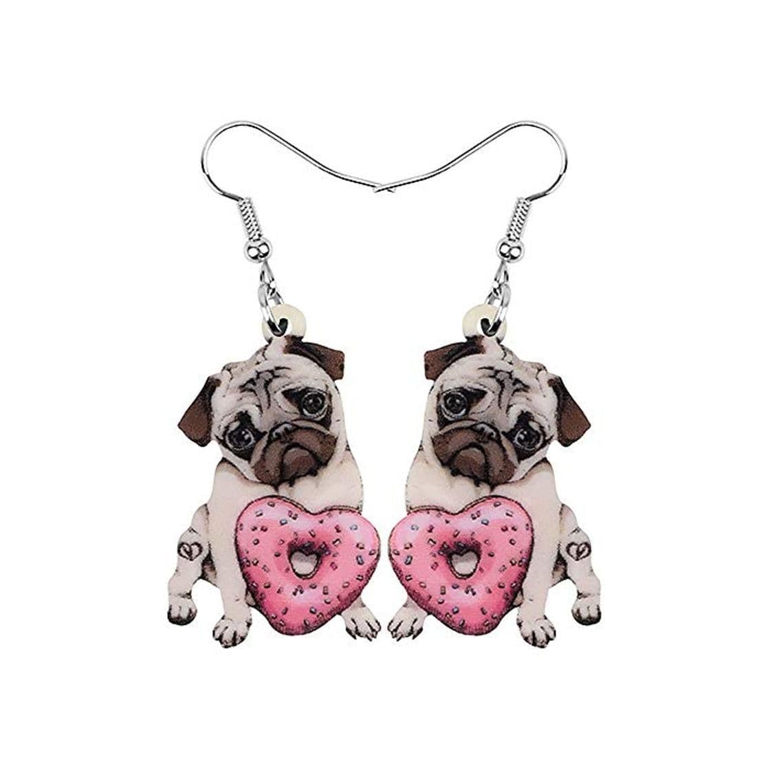 Moda WANGGW Pendientes Colgantes Peculiares Acrílico Día De San Valentín Donuts Bulldog Pug Pendientes Para Perros Joyas De Animales Para Mujeres Chica Adolescente Niño Regalo Accesorio Pendientes Pendient