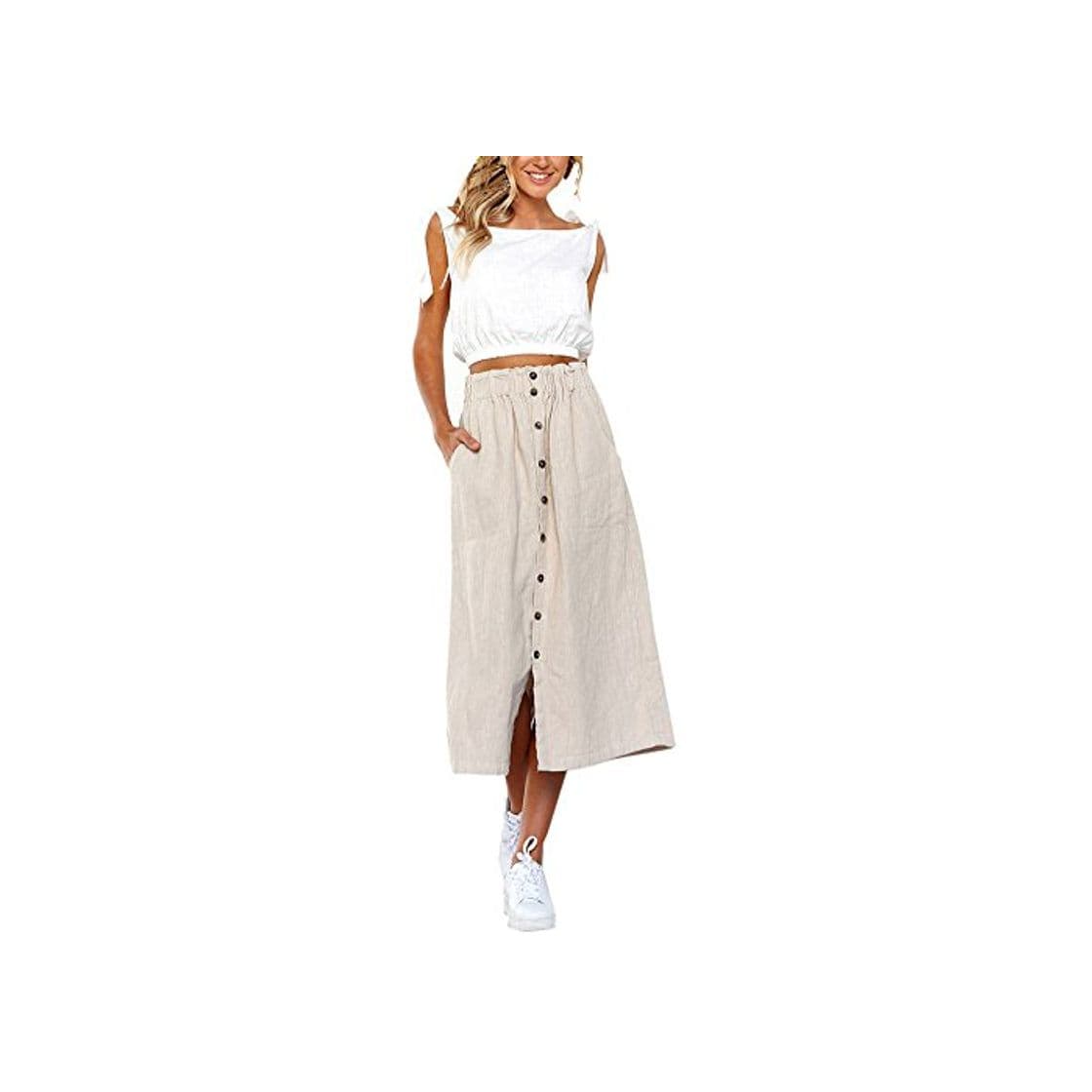 Product HCFKJ Faldas Mujer Cortas Womens Daily Summer Bohemia BotóN De LíNea Alta Cintura Beach Wrap Maxi Falda Larga