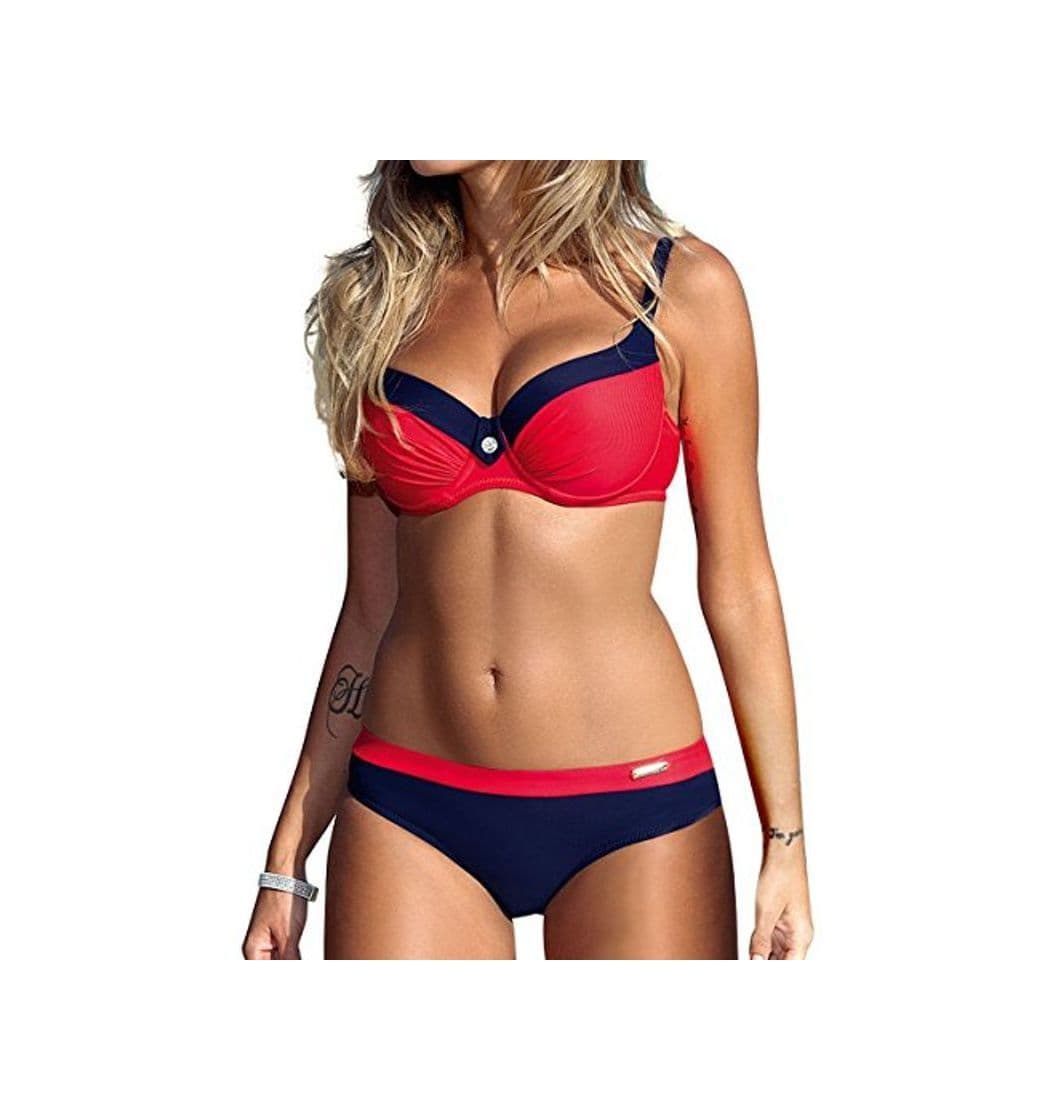 Fashion Voqeen Mujeres sin Tirantes Bandeau Giro Push Up Conjunto de Bikini Cuello