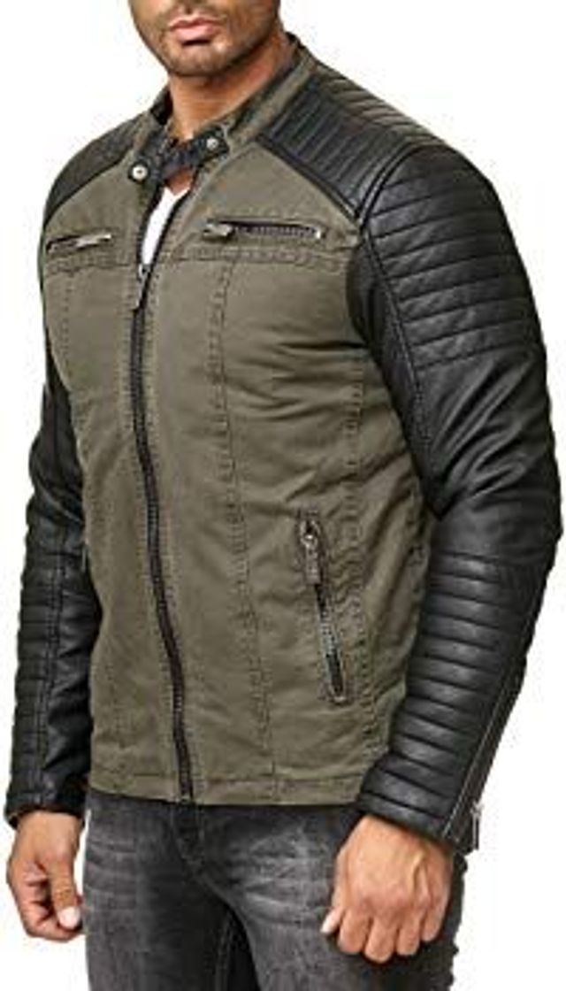 Producto Red Bridge Hombres Chaqueta Cuero Sintético Transición Acanalada Moda Casuales Algodón Jacket