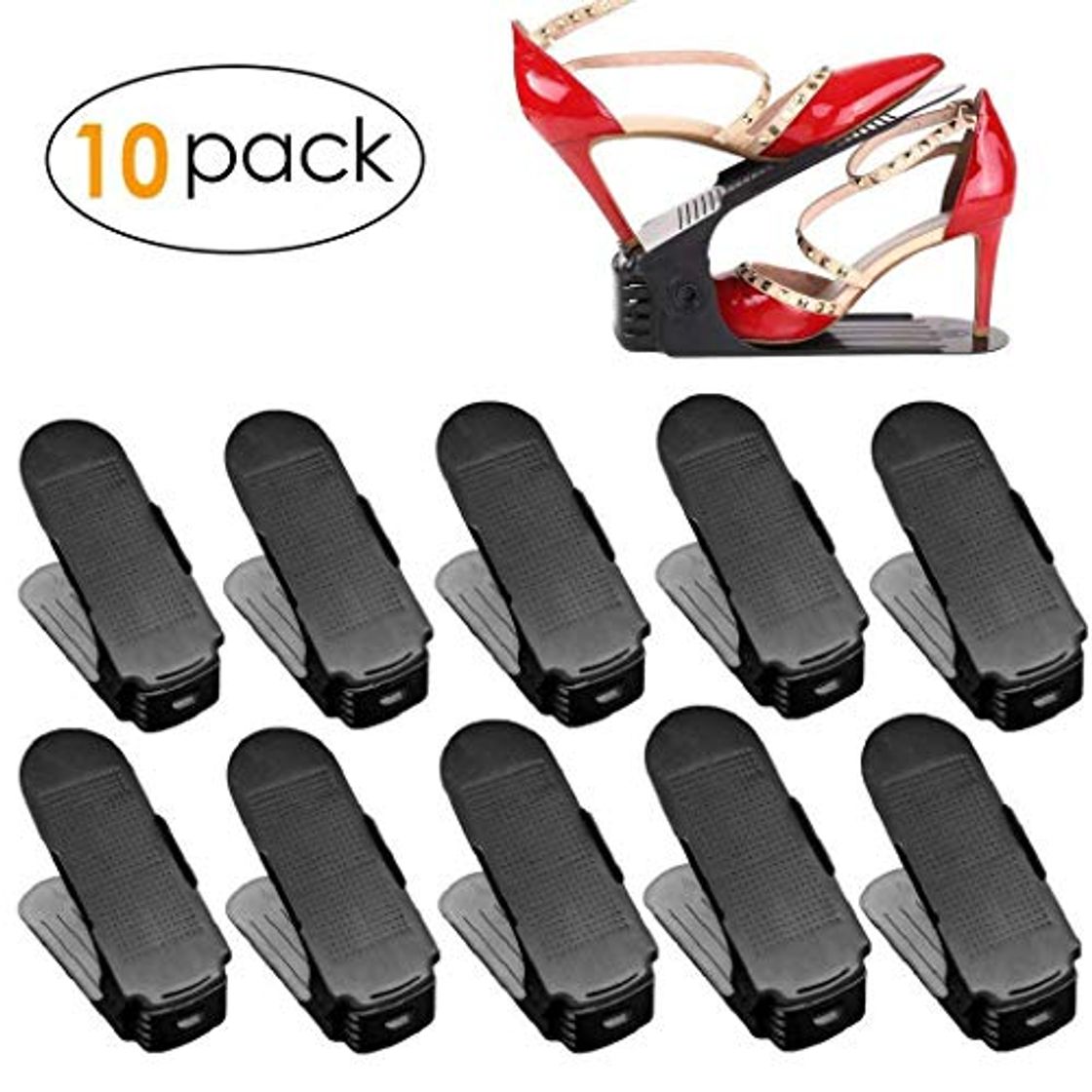 Producto FEMOR Set de 10pcs de Organizadores Ajustables de Zapatos con Ranuras Soportes de Calzado Apilador para Zapatos Ahorro de Espacio Color Negro