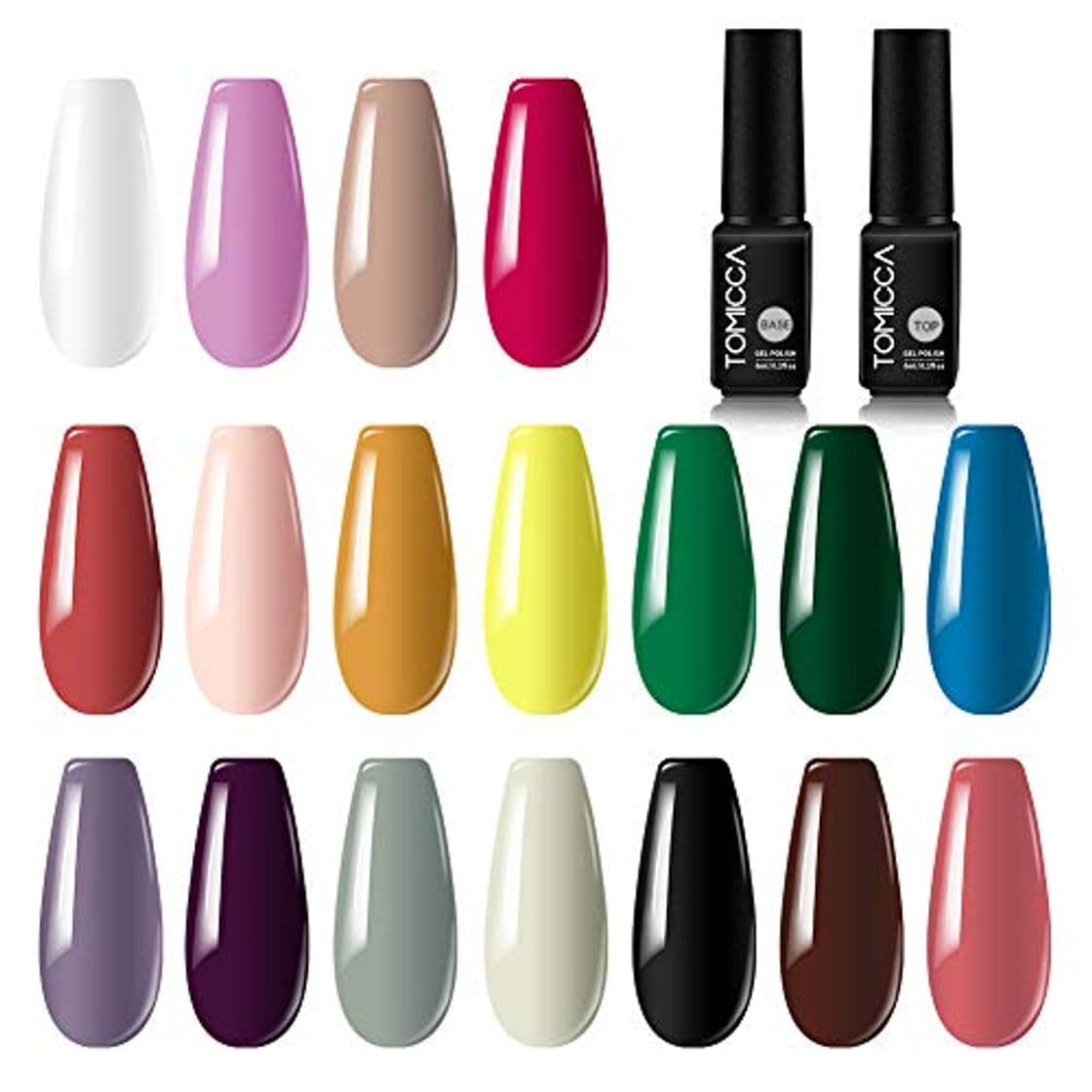 Product TOMICCA Esmalte Semipermanente de Uñas en Gel UV LED Shellac Esmalte de gel Uñas 18pcs 6ml Kit Manicura Permanente Soak off Base Y Top Coat Permanente