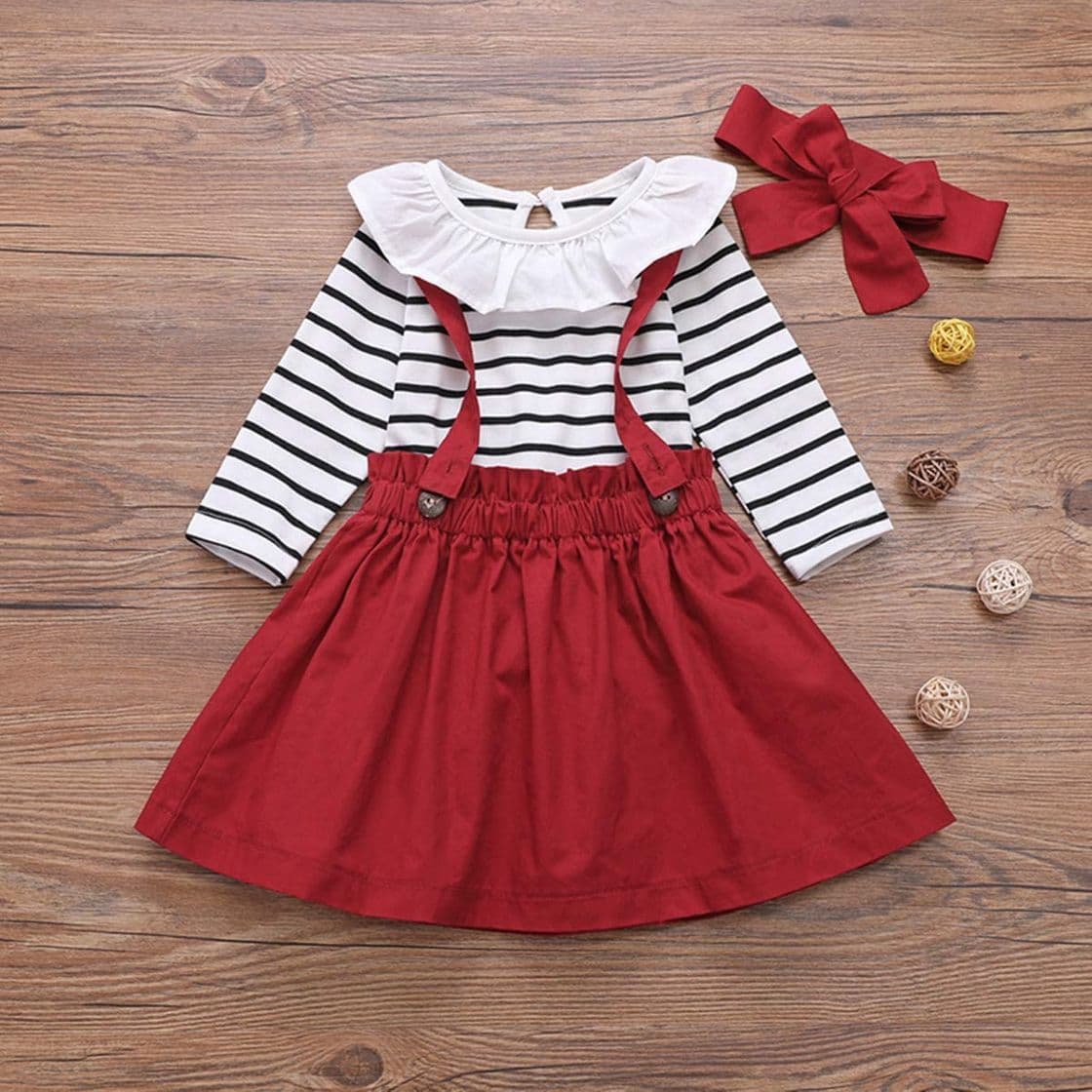 Producto DaMohony Baby Girl Clothes Ruffle Long Sleeve Shirt Suspender Skirt Headband 3Pcs