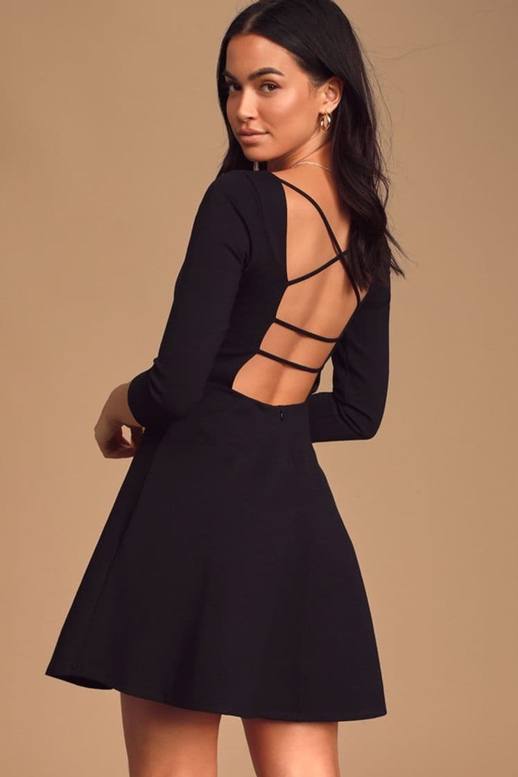 Moda Don't Stop the Beat Black Backless Skater Dress