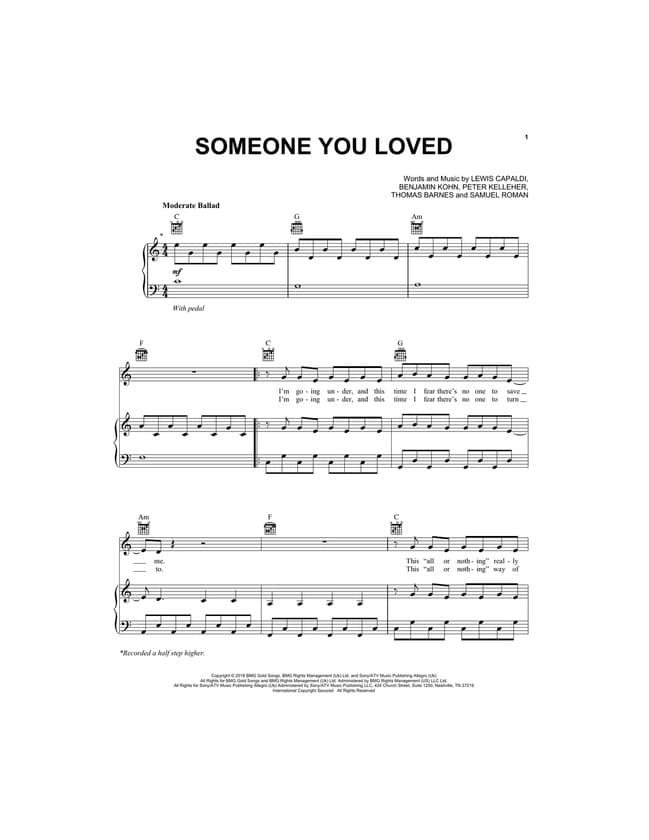 Producto Partitura SOMEONE YOU LOVED