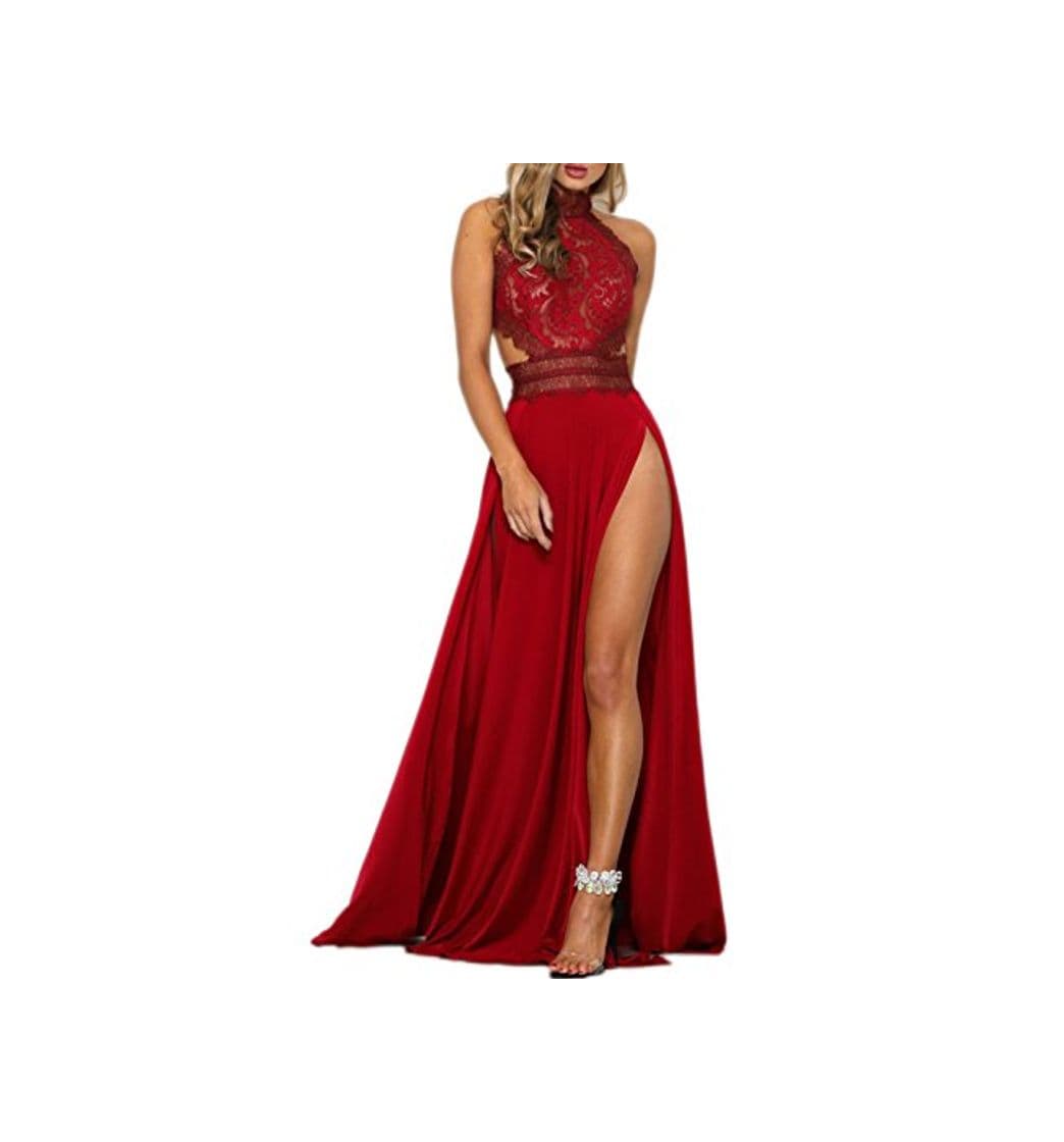 Product Mujer Maxi Vestido Sexy Sin Mangas Cabestro Backless División Cordón Sólido Fiesta Paseo Vestidos Rojo S