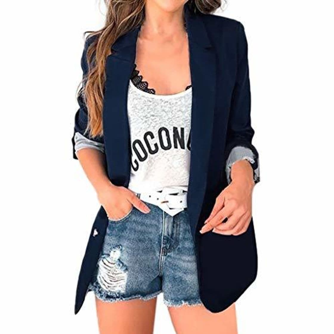 Producto Mujer Blazer de Solapa Mangas Largas Chaqueta de Traje Elegante Sólido Slim