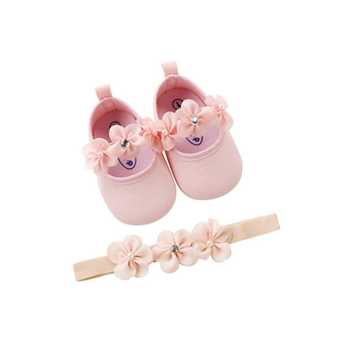 Moda Zapatos de Niña con Diadema Regalo Set Bautizo Lovely Algodón Flor Suave