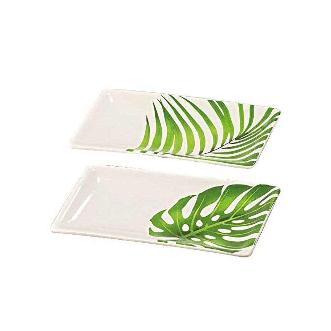 Product Unbekannt Juego de 2 Platos Fuentes de Entrantes Decorados con Hojas de Mostera Palmera 25 cm