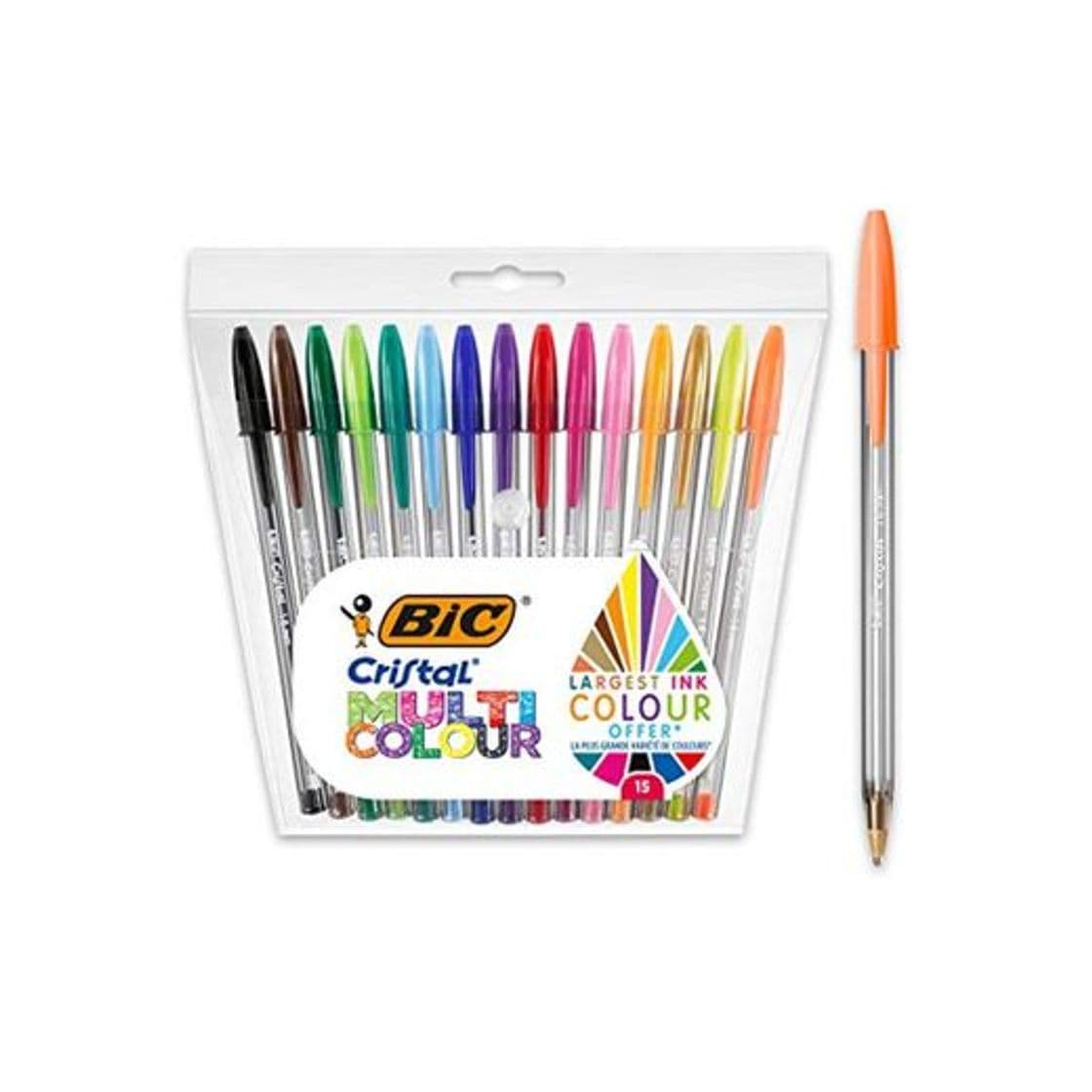 Producto BIC Cristal Multicolour - Pack de 15 unidades, bolígrafos de punta ancha