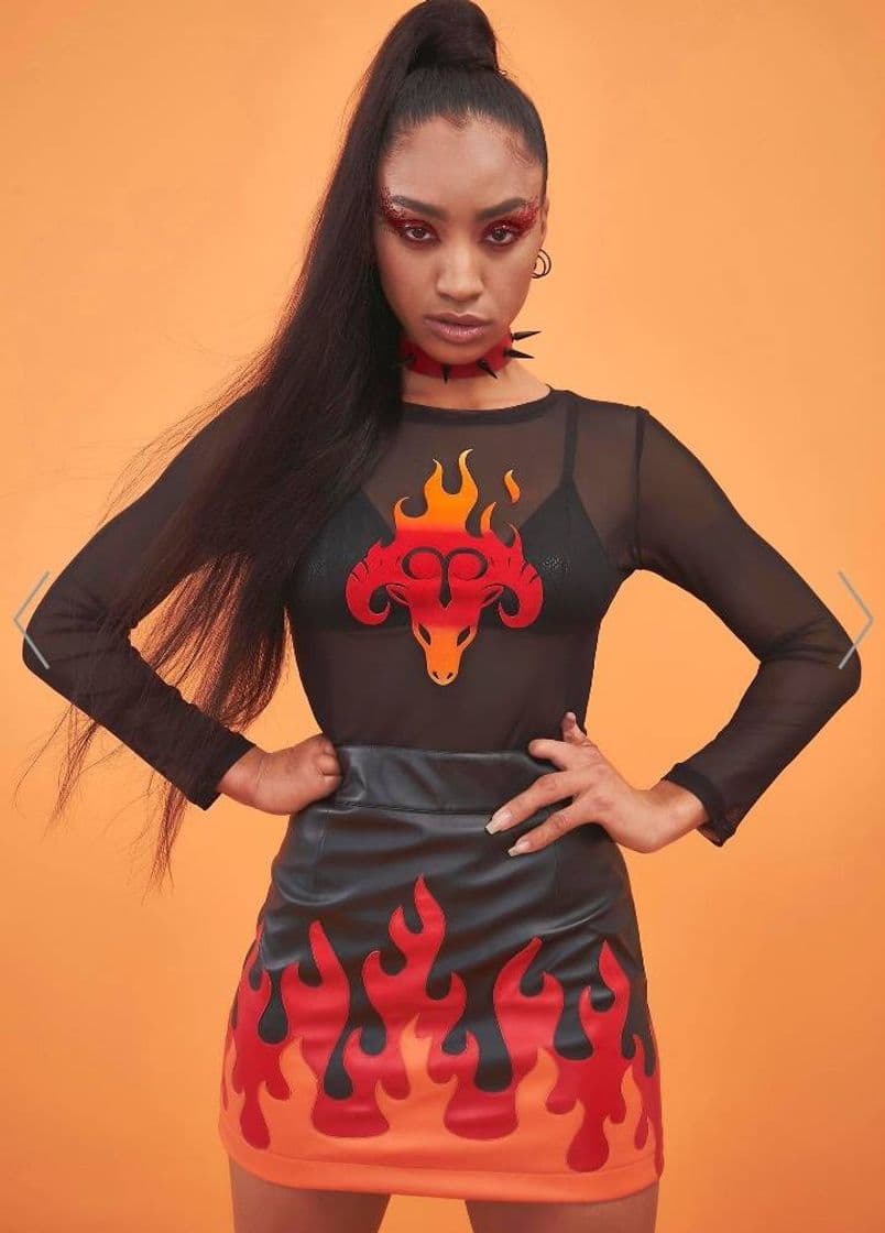 Moda Horoscopez Aries Ram Flame Mesh Top - Black | Dolls Kill