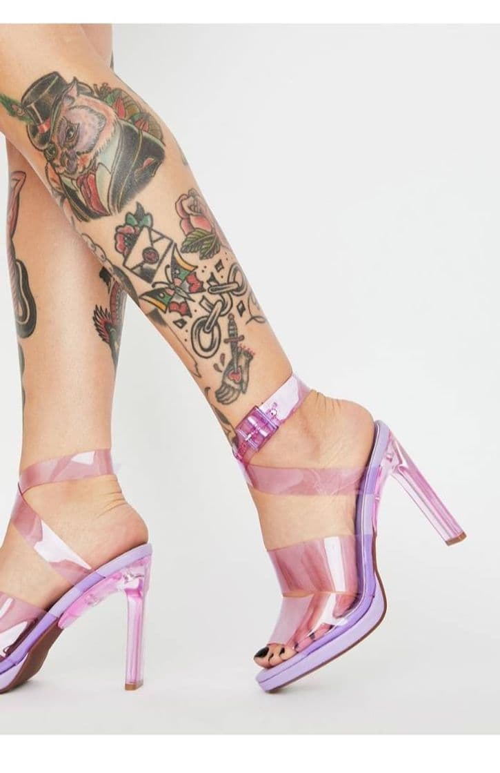 Moda Poster Grl PVC Clear Strappy Peep Toe Heels Purple | Dolls Kill