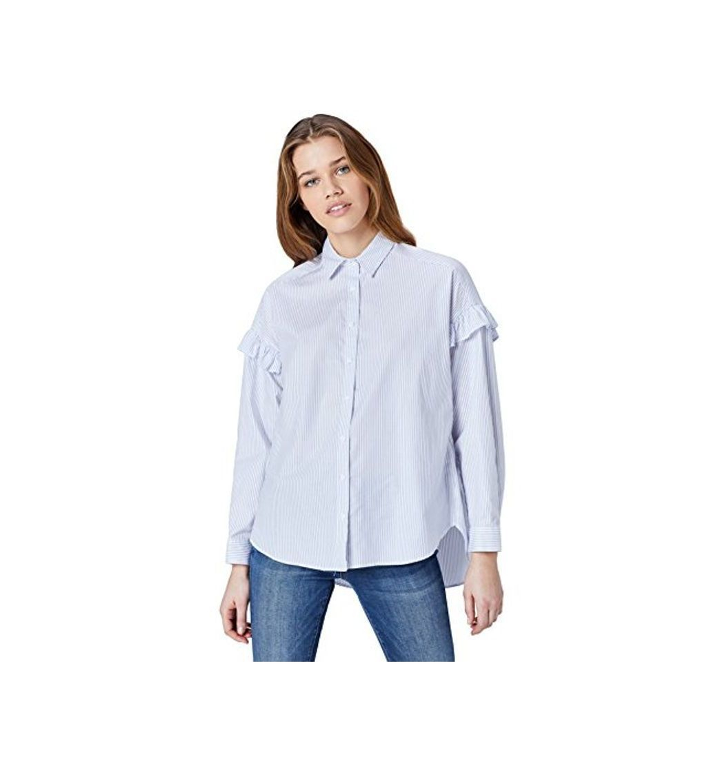 Producto find. Blusa de Rayas Oversize con Volantes en la Manga para Mujer,