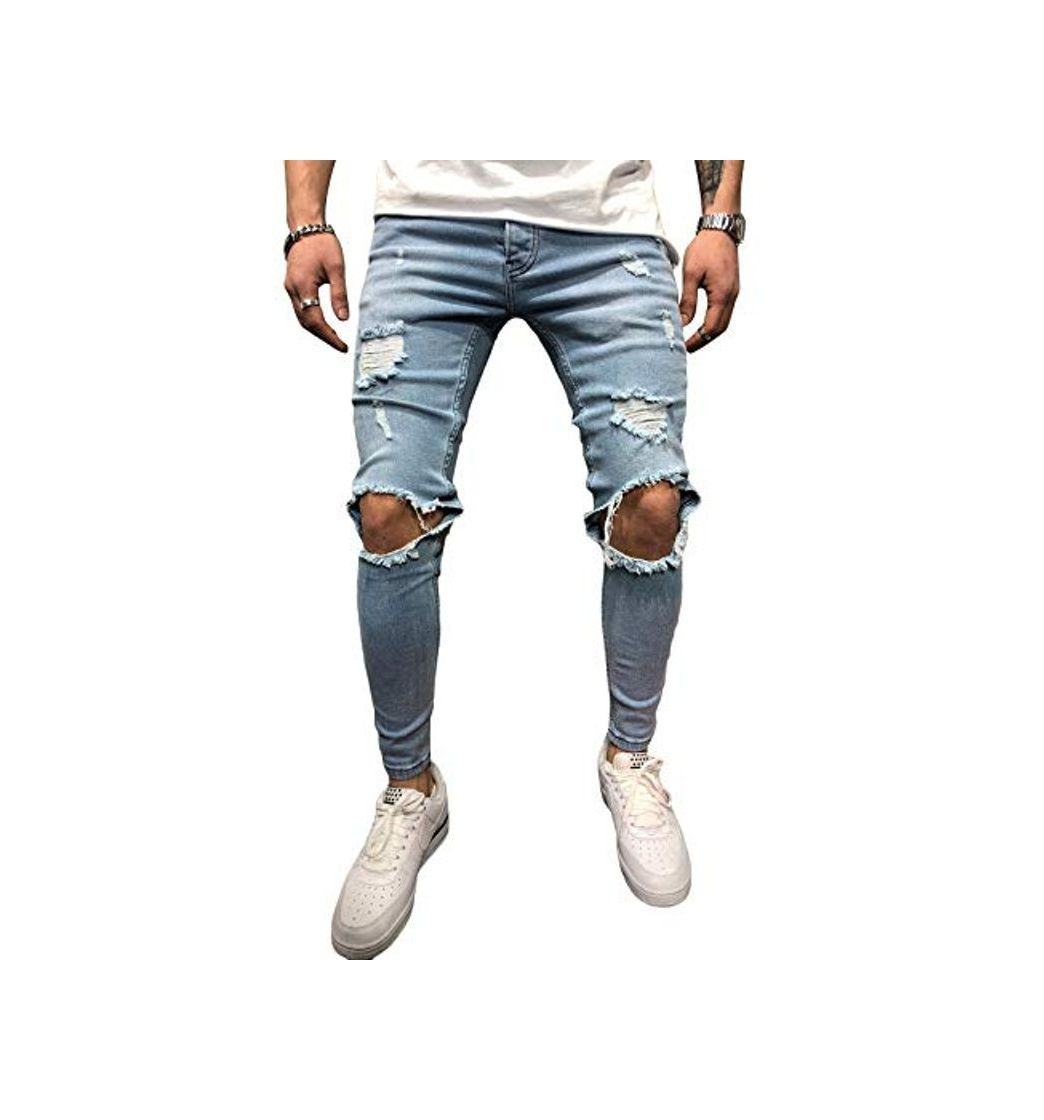 Product BMEIG Jeans Hombres Rotos Slim Fit Ripped Estiramiento Rodilla Destruido Flaco Denim