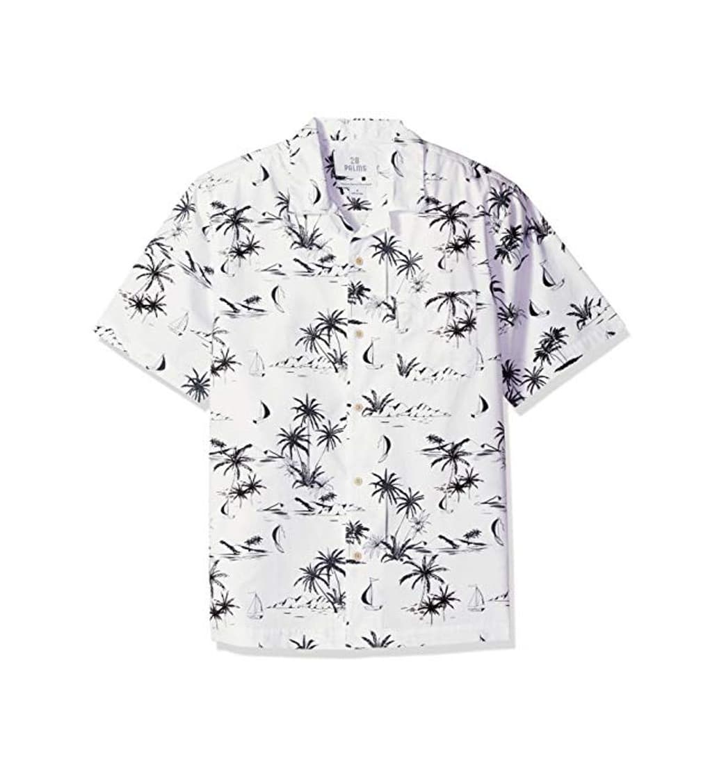 Producto 28 Palms Relaxed-Fit 100% Cotton Tropical Hawaiian Shirt Button-Down-Shirts, White/Black Scenic, US