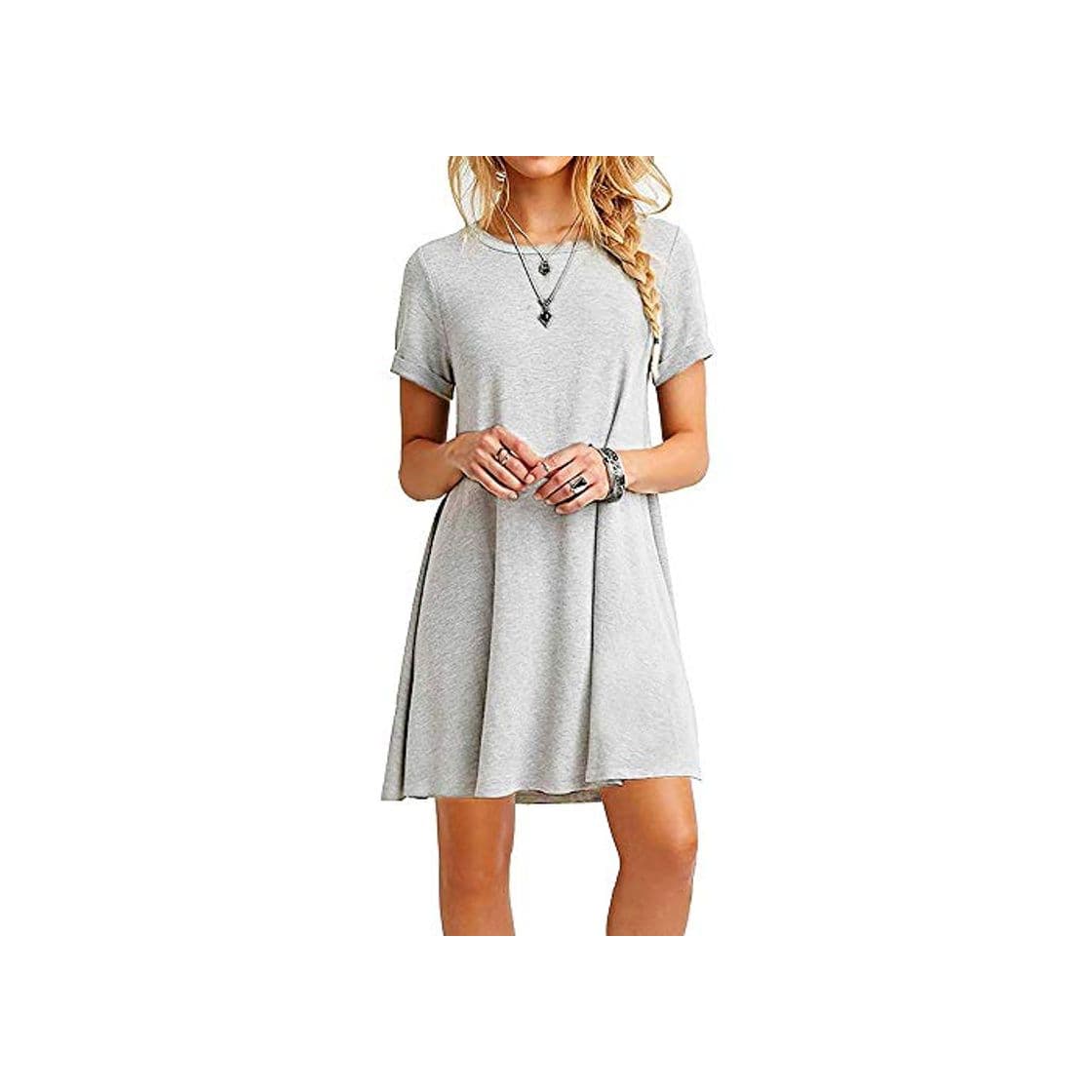 Product Farchat Vestidos Mujer Suelto Casual de la Camiseta Cuello Redondo Vestido Gris