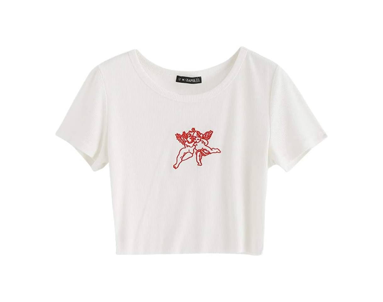 Moda Zaful playera manga corta con cuello redondo de mujer