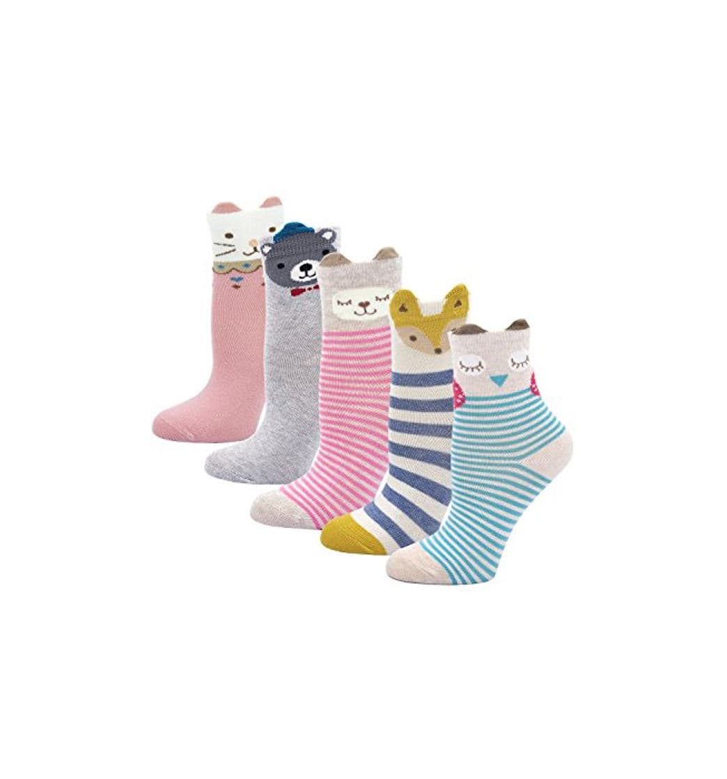 Producto ZAKASA Kids Toddler Big Little Girls Boys Fashion Cute Cotton Crew Calcetines sin costura 5 Pack