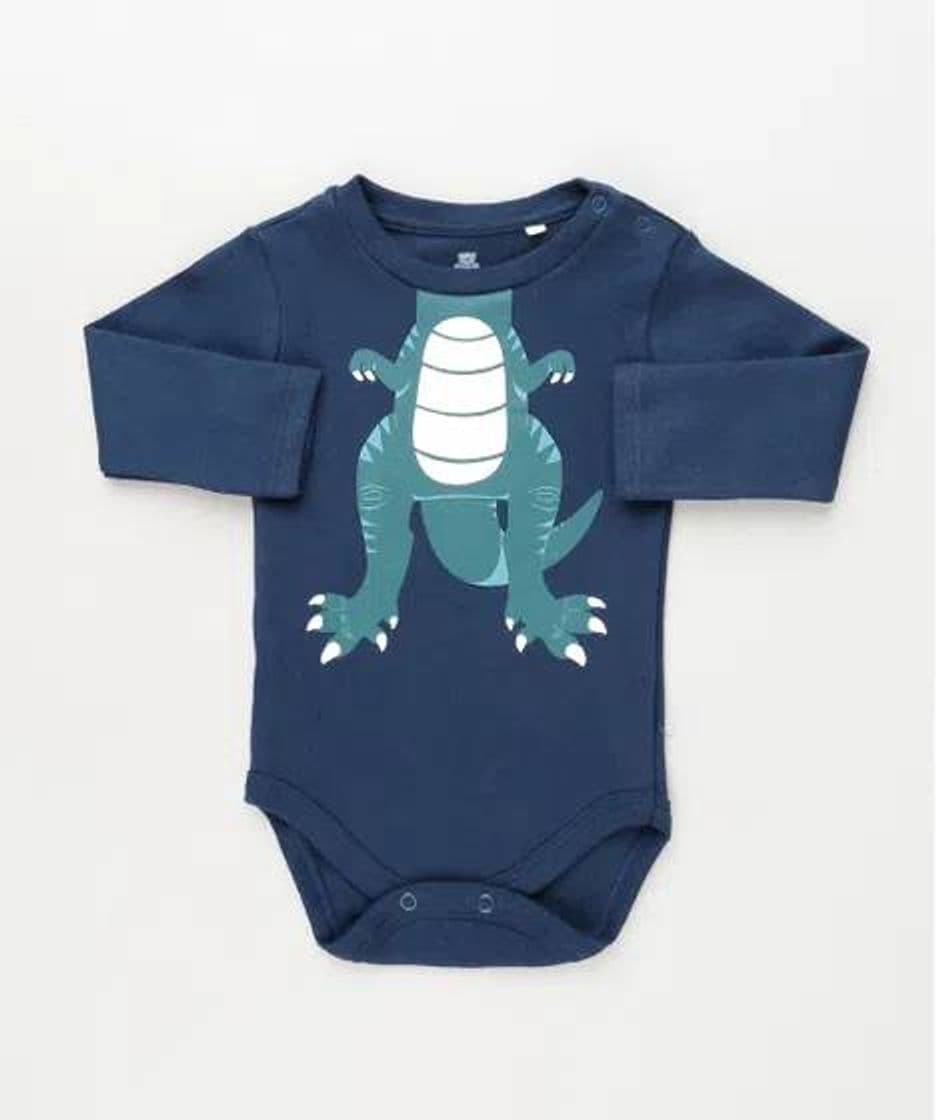 Fashion body infantil dinossauro manga longa azul marinho - 6-9