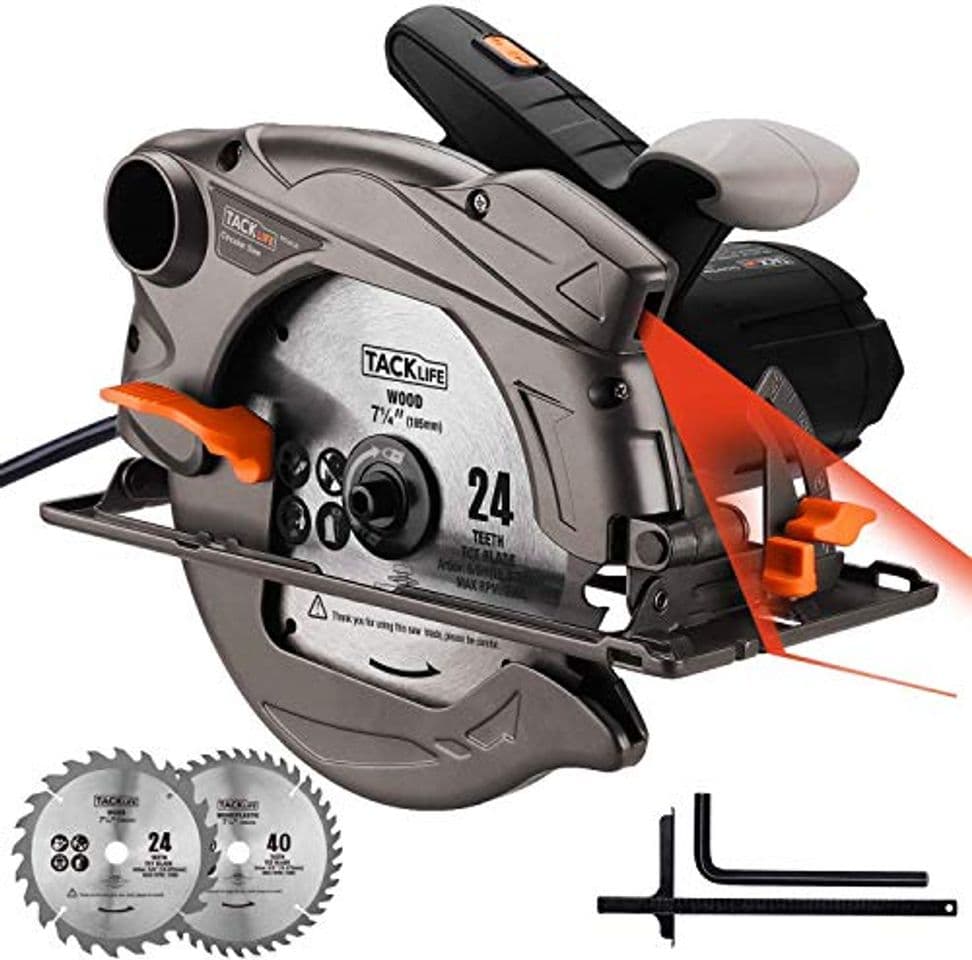 Product TACKLIFE 1500W 4700RPM Sierra Circular, Sierra Compatible Hoja: 185 y 190mm, Corte