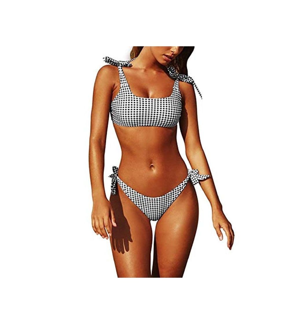 Fashion Yuson Girl Conjuntos De Bikini De Talle Alto a Tartán Sexy Retro