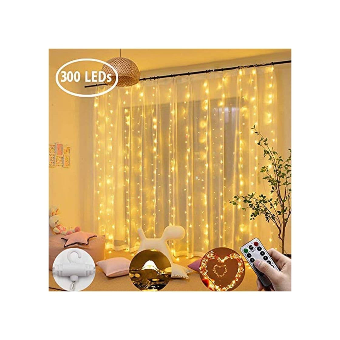 Product Luz de Cortina JINPX Luz Cadena Luces de Navidad con 300 LED