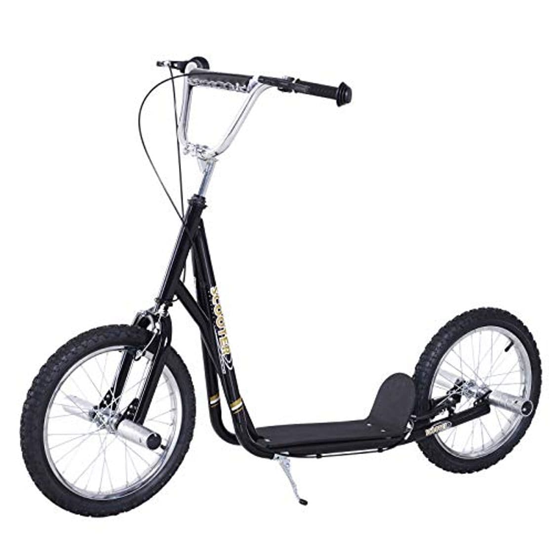 Product HOMCOM Patinete Scooter 2 Ruedas16 Pulgadas 4 PEGS Estribos Freno Caballete Color Negro