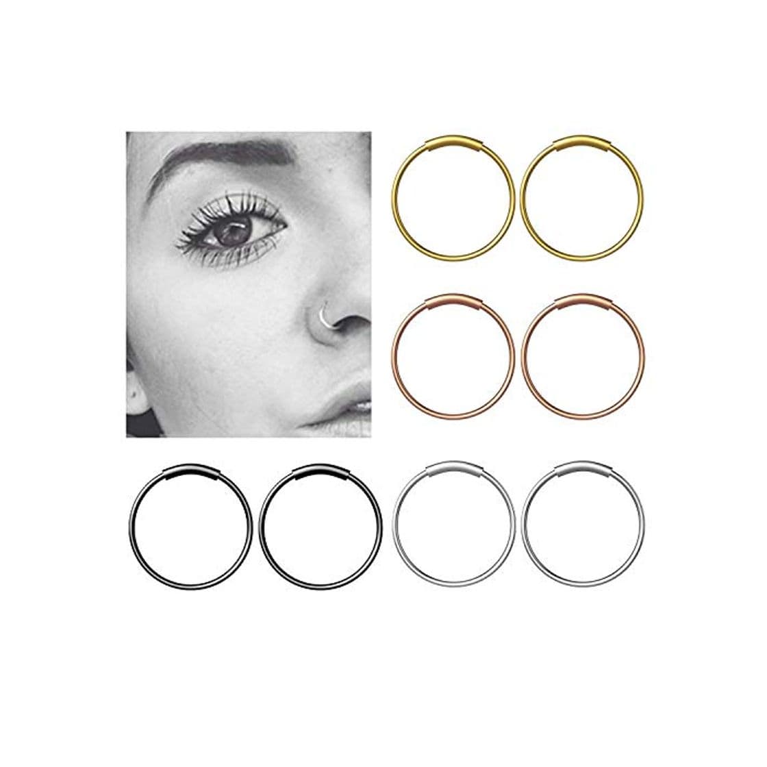 Fashion Fullsexy YHmall 8Pcs Piercing Nariz Anillo Septum de Plata Quirurgico Pequeño de