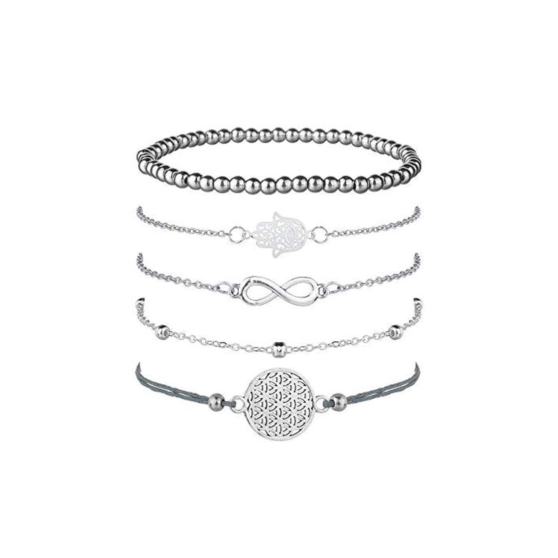 Fashion Juego de 5 pulseras de plata para mujer