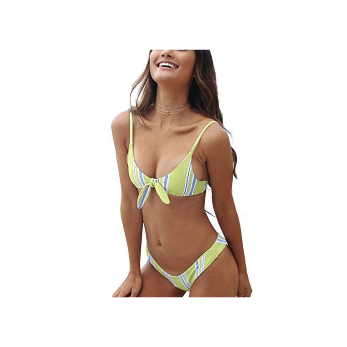 Product Jiuyizhe Knot Front Tropical Bikini Set Traje de baño de Rayas Mujer