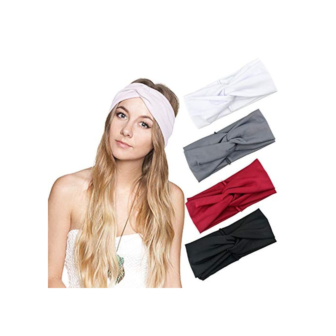 Product DRESHOW 4 Piezas Diadema Para Mujer Turbante Bohemia Elástico Cinta Banda para El Cabello Diadema Accesorios