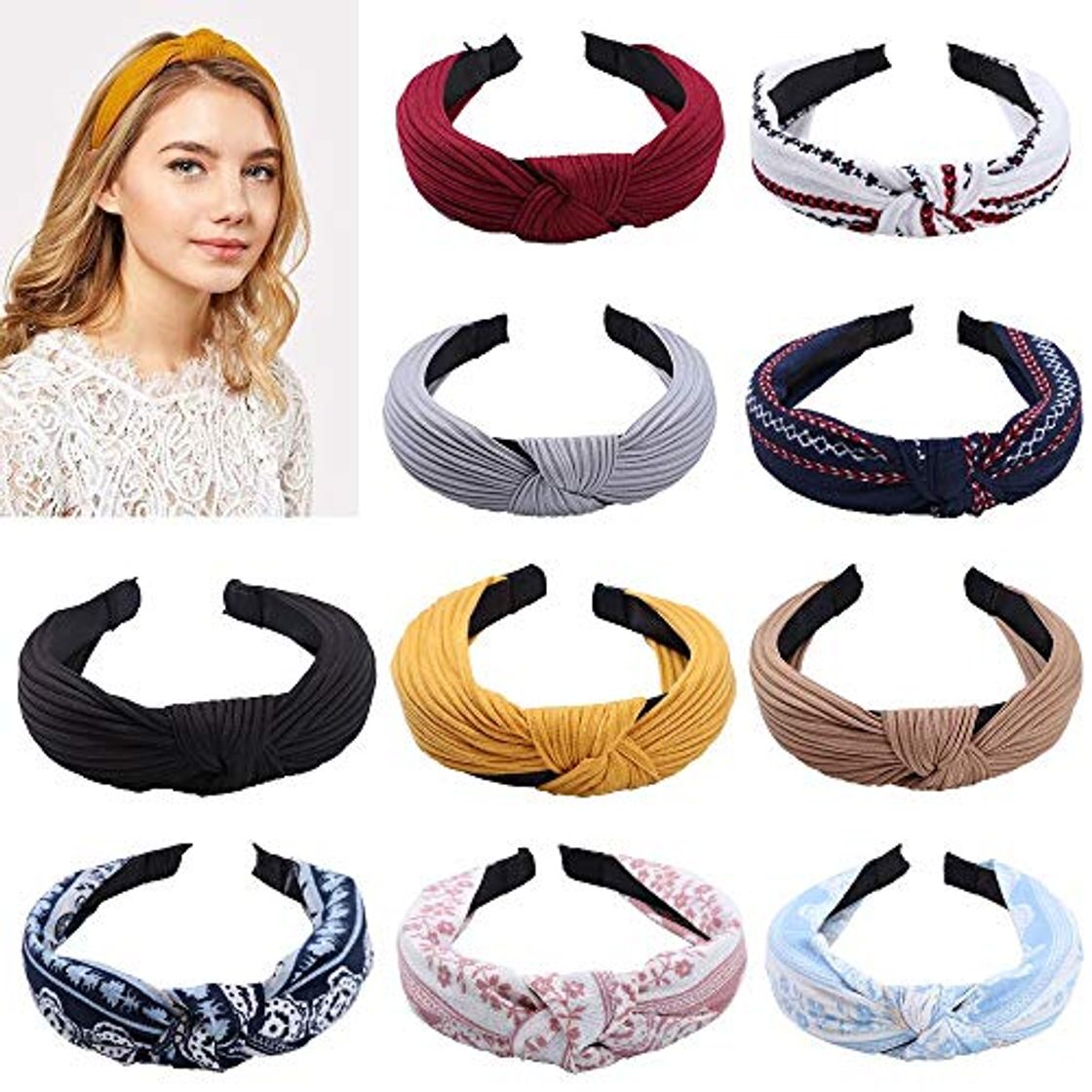 Product 10 piezas diadema elástica para mujer gasa flor diadema impresa nudo de moda diadema diadema