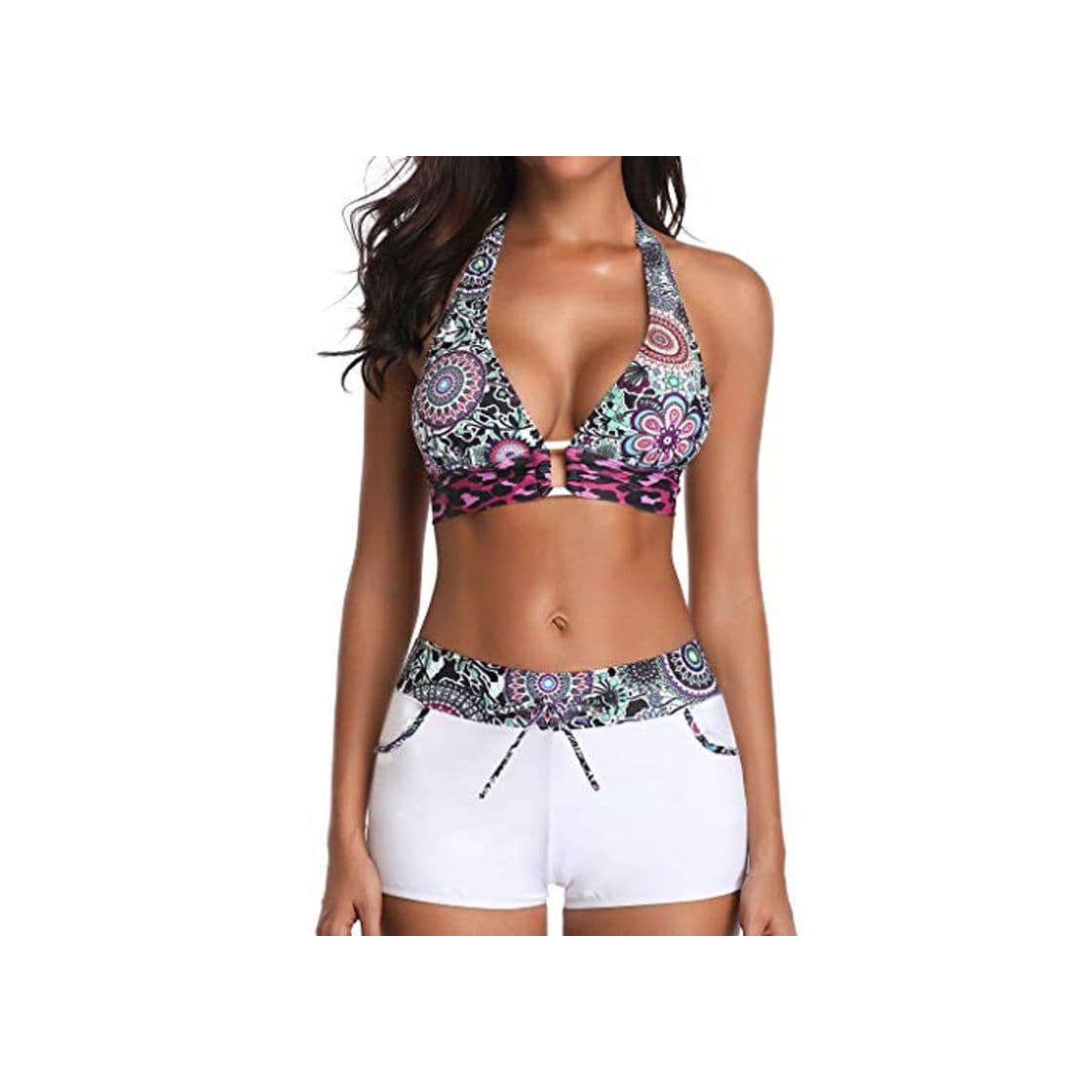 Product Traje de baño Traje de baño Sexy Traje de baño Bikini Conjunto Halter Correa de Tirantes de Las Mujeres Color sólido Estampado de Bikini Bikini Sujetador Bikini Traje de baño Ropa de Playa