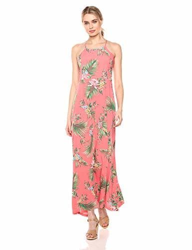 Producto 28 Palms Tropical Hawaiian Print Halter Maxi Dress, Coral/Green Floral, US XXL