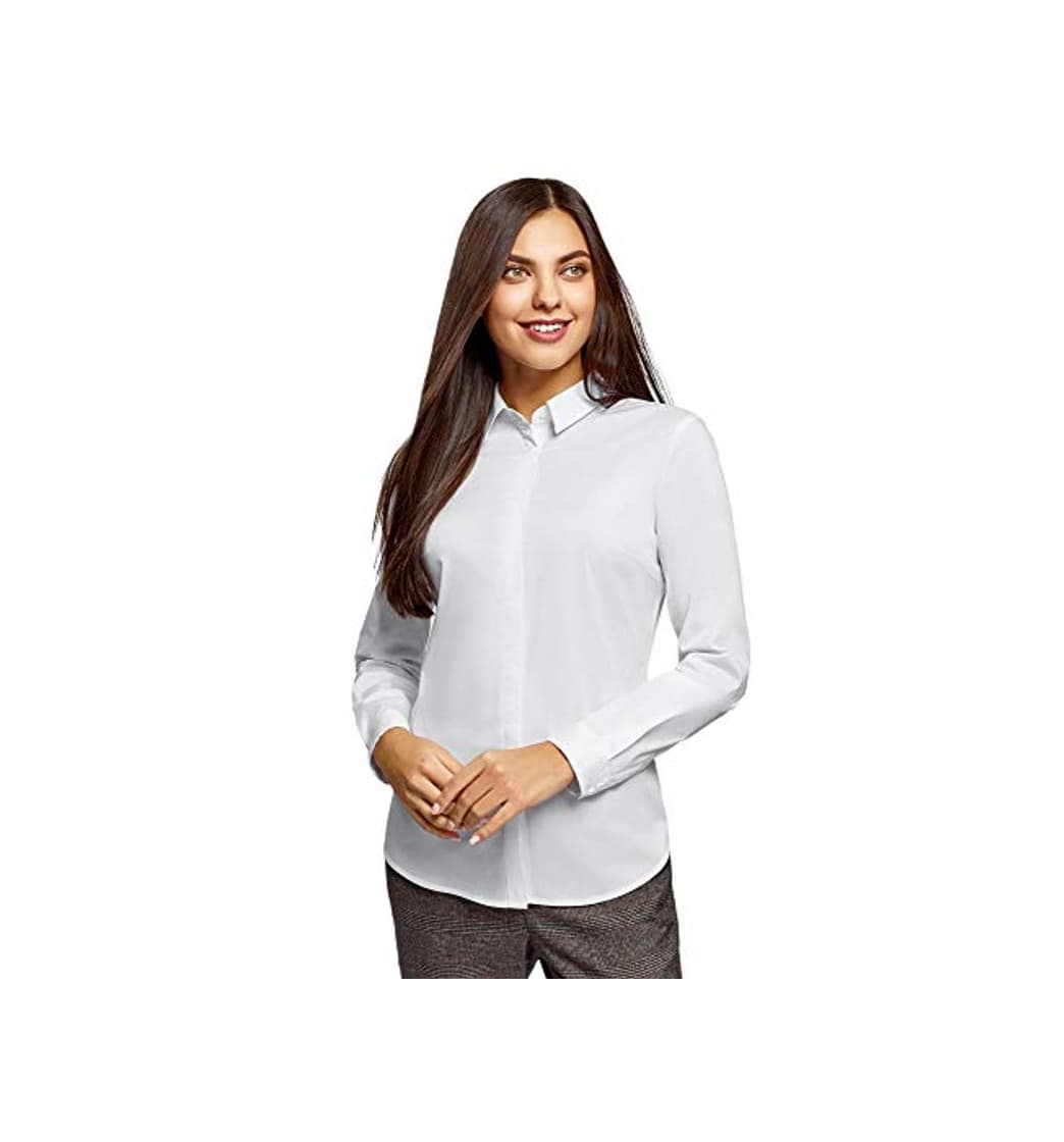 Product oodji Ultra Mujer Camisa Básica Entallada, Blanco, ES 44