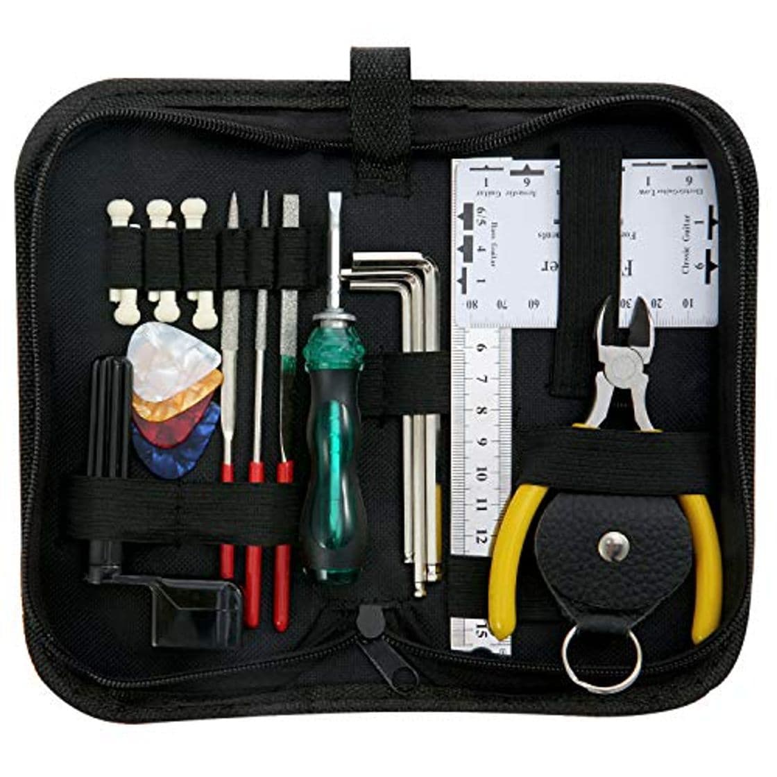 Product ammoon Kit Herramientas de Guitarra Mantenimiento de Reparación de Limpieza Incluye Organizador de Cuerdas y String Action Ruler&Calibre Herramienta de Medición&Juego de Llaves Hexagonales y Archivos