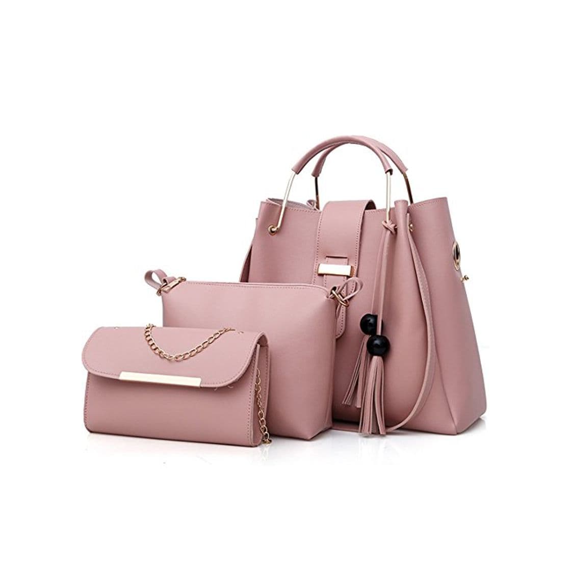 Product FiveloveTwo Moda Bolsos Las Mujeres de 3 Pcs Bolsos Bandolera Mochila Totes Shoppers y bolso de hombro Cuero de PU Carteras de mano y clutches Escuela Compras Women Handbag Rosado