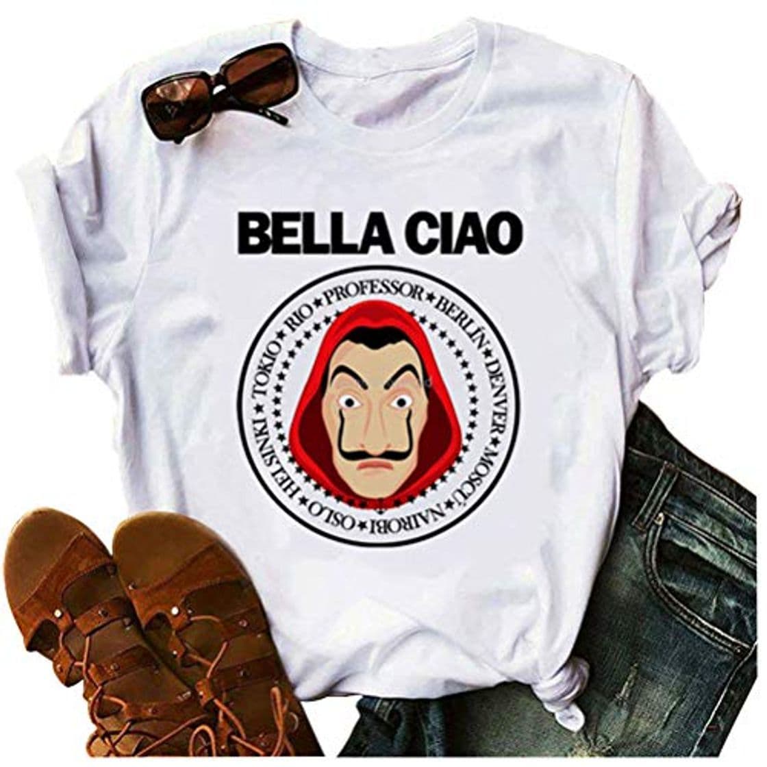 Product La Casa De Papel Camiseta Gráfica para Mujer con Estampado de Alfabeto Divertido Casual Verano Dali