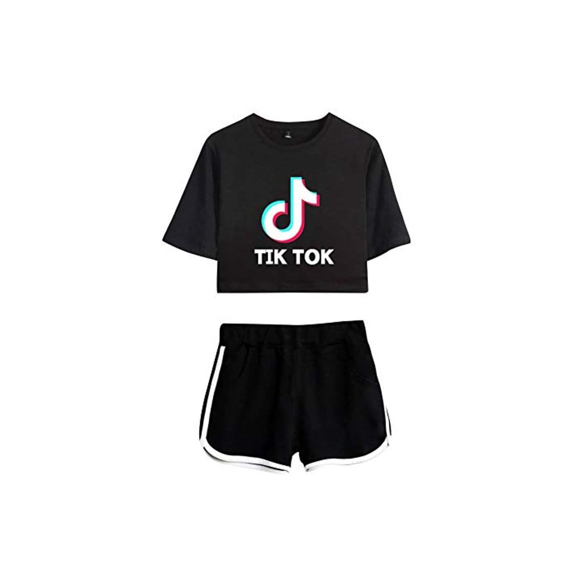 Producto TIK Tok Conjunto 2 Piezas Mujer Verano Completo Sportivo Pantalon y Crop Top Manga Corta Chandal Gimnasio Deporte Traje de Running Gym Sportwear Tracksuit Sweatsuit Streetwear C00605TXDKBKM