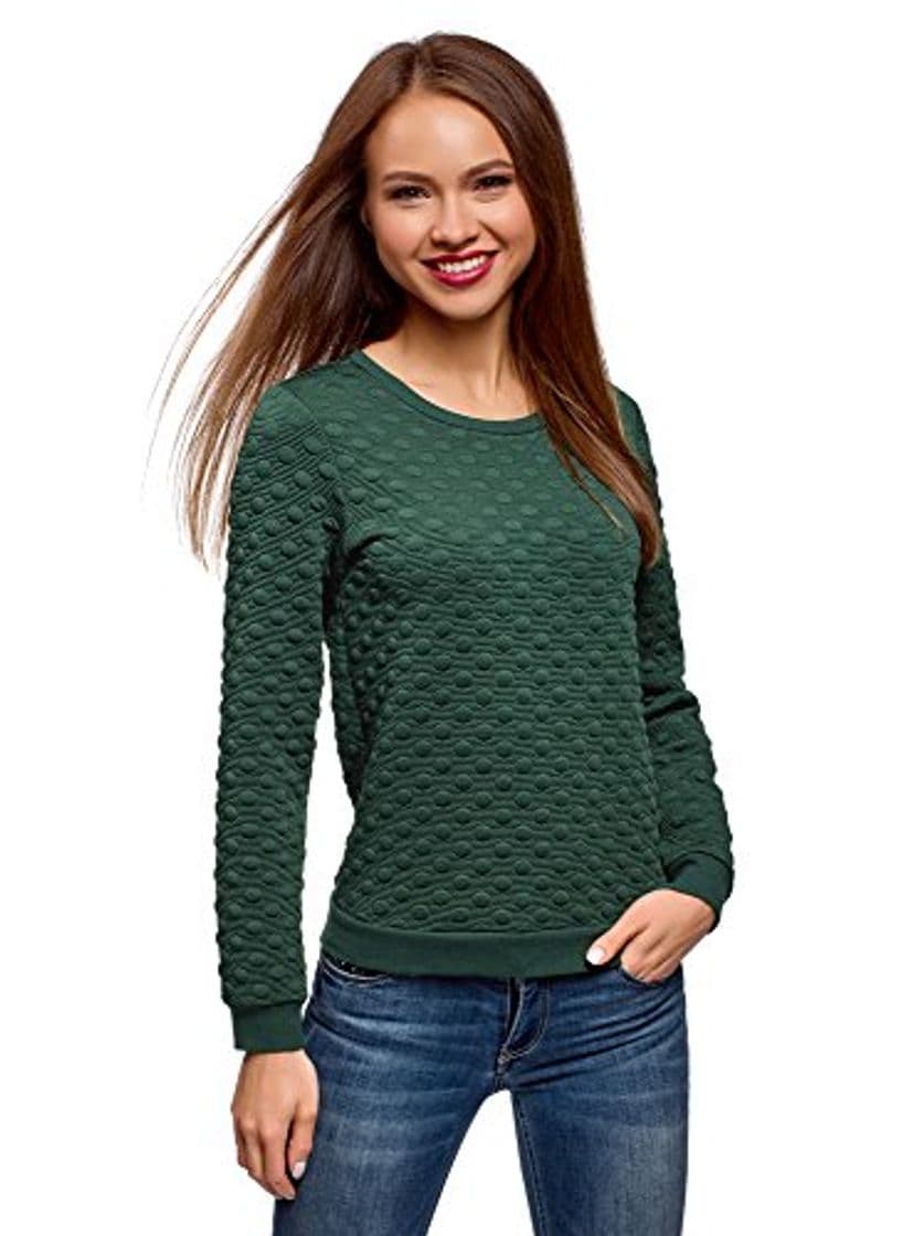 Fashion oodji Collection Mujer Suéter Recto de Tejido Texturizado, Verde, ES 44