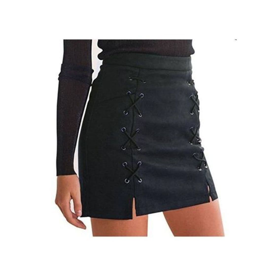 Moda Minetom Mujer Chicas Ante Cintura Alta Delgado Bandas Minifalda Primavera Verano Moda Corto Vestidos Una línea Falda Mini Skirt Negro EU M