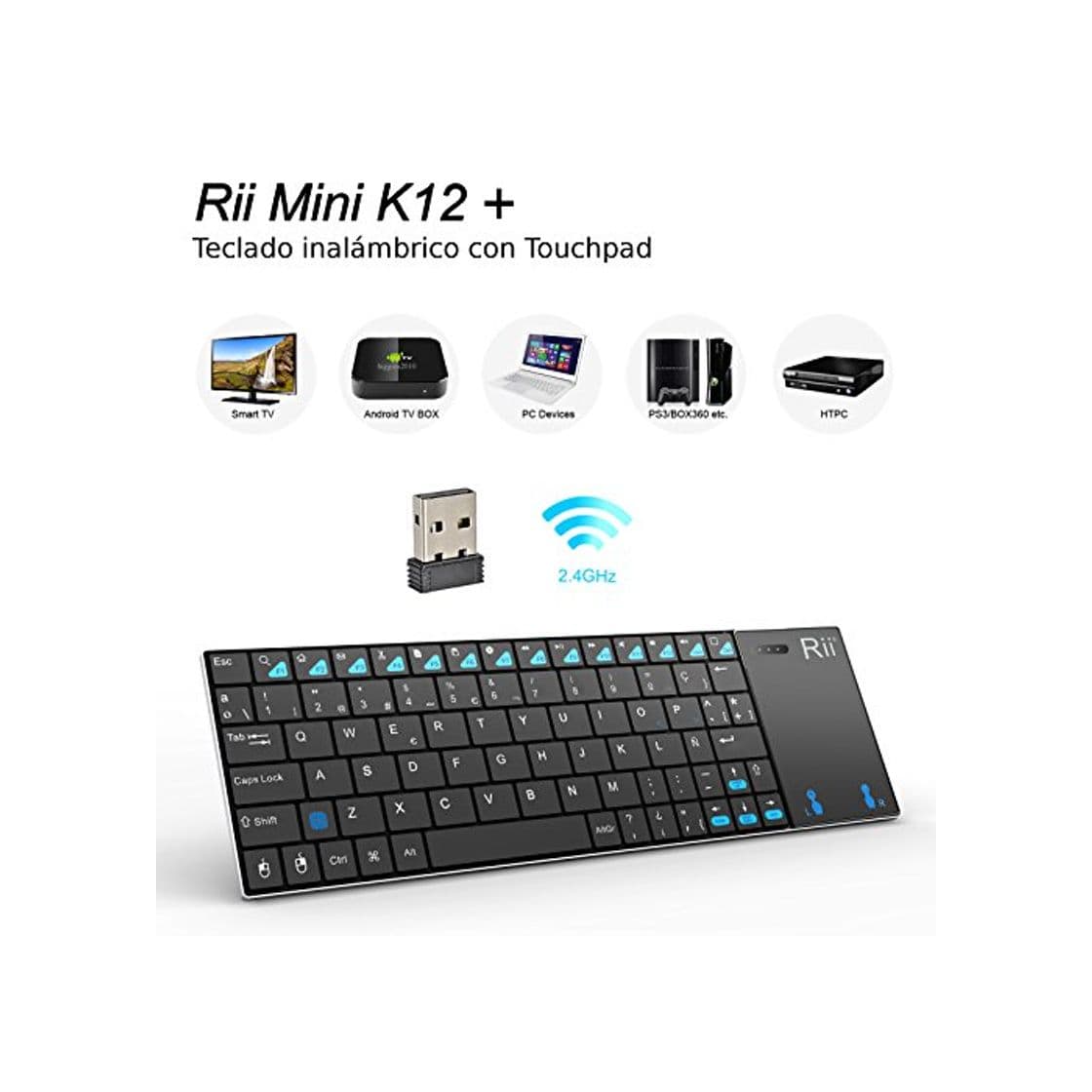 Electrónica Rii K12 Mini - Teclado con touchpad