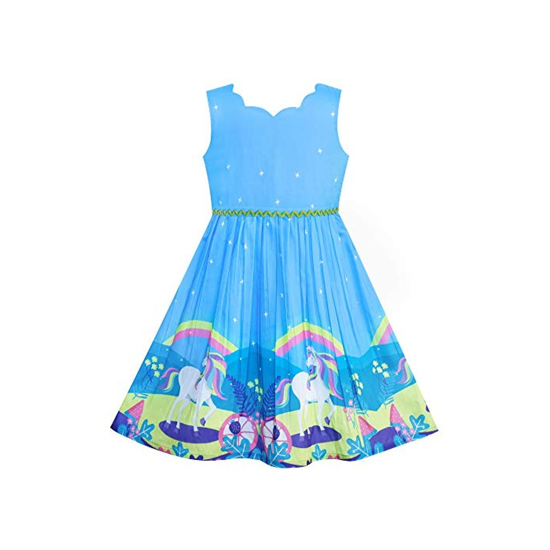 Product Sunny Fashion Vestido para niña Unicornio Arco Iris Azul Dibujos Animados Princesa 5 años