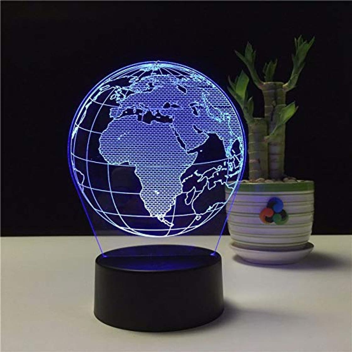 Home Creative Earth Globe 3D Holograma Acrílico 7 Colores Lámpara De Noche Para