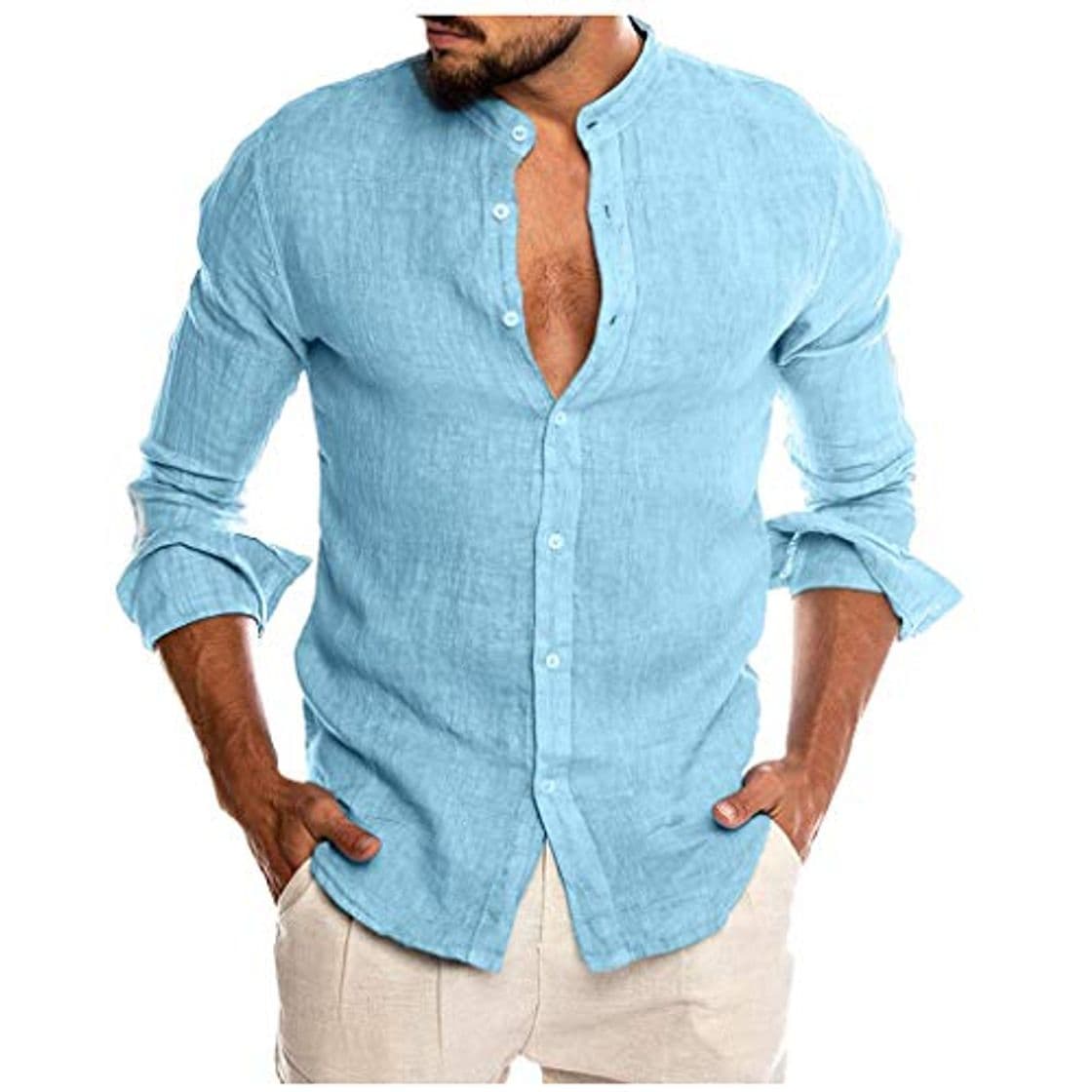 Place Sylar Camisas De Hombre Manga Larga Camisa Hombre Color Sólido con Cuello