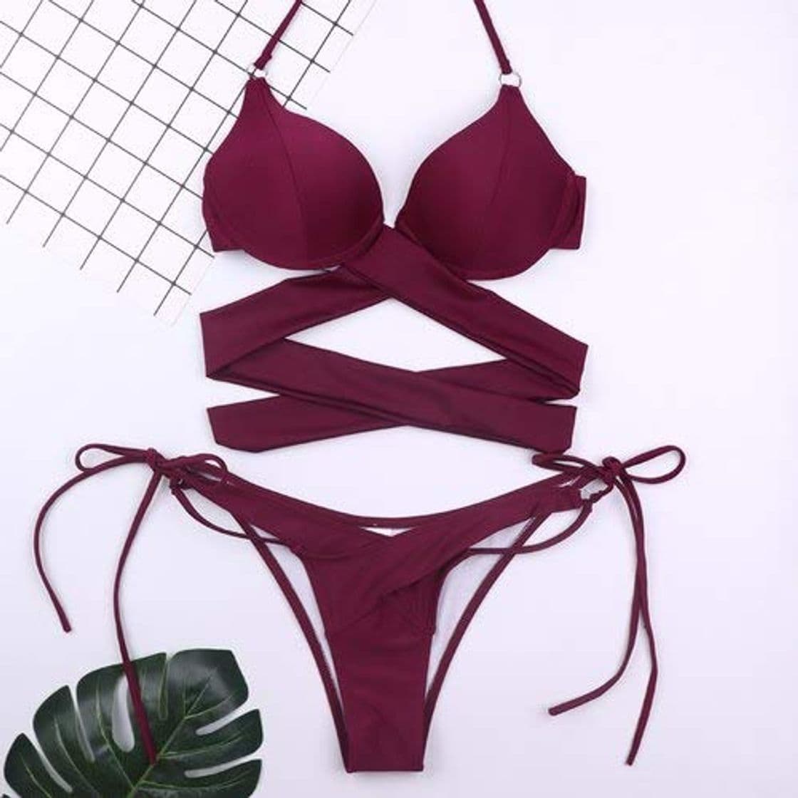 Producto GUOZI Bikini Bikini de Color sólido Vendaje Cruzado Bikini Traje de baño de Las Mujeres llanta Copa Estéreo Duro Cerrar Traje de baño de Dos Piezas